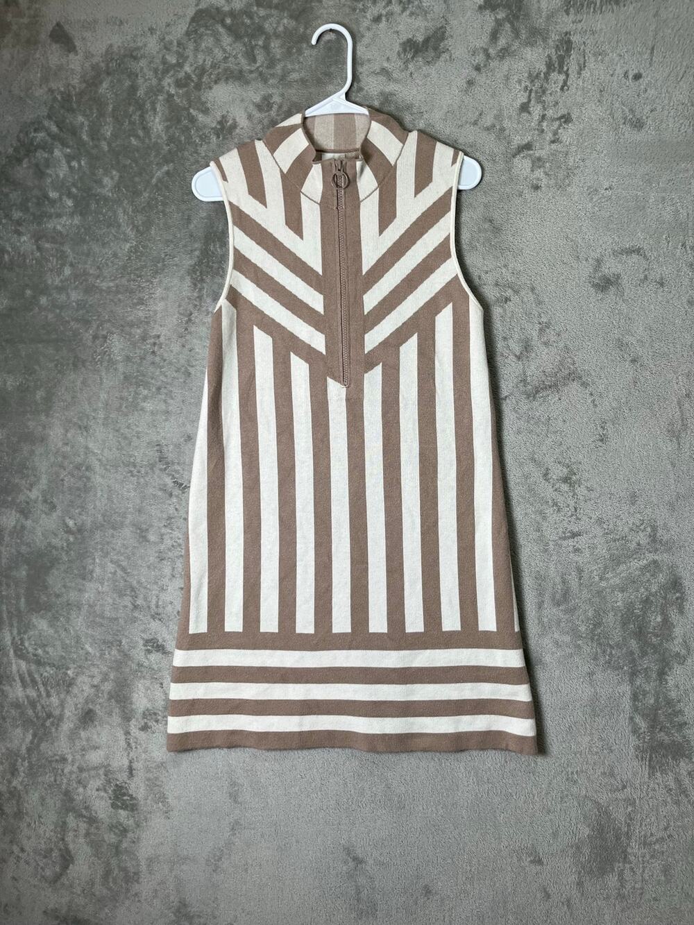 Maeve Anthropologie Mod Geometric Striped Sleeveless Split Mock Neck Shift Dress